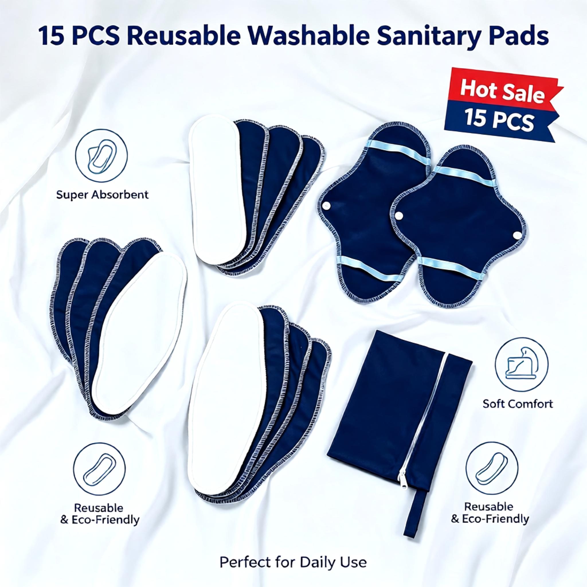 Cloth Pad Reusable - 15 Pezzi di Assorbenti Igienici Lavabili